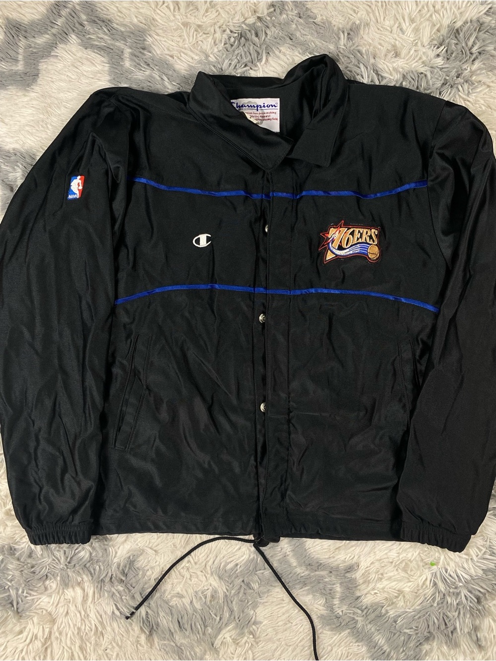 1990's Philadelphia 76'ers Champion NBA Team Issued Warm Up Jacket Black Blue M